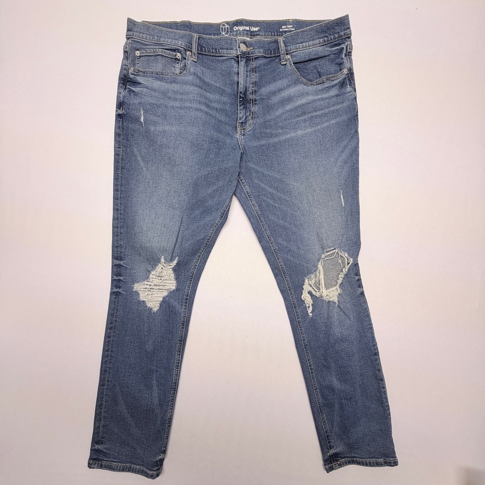 Original Use Mens 40x32 Slim Taper Distressed Medium Wash Blue Jeans Stretch